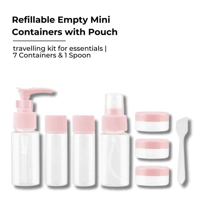 Refillable Empty Mini Containers with Pouch - 7 Containers & 1 Spoon