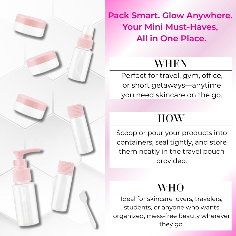 Refillable Empty Mini Containers with Pouch - 7 Containers & 1 Spoon