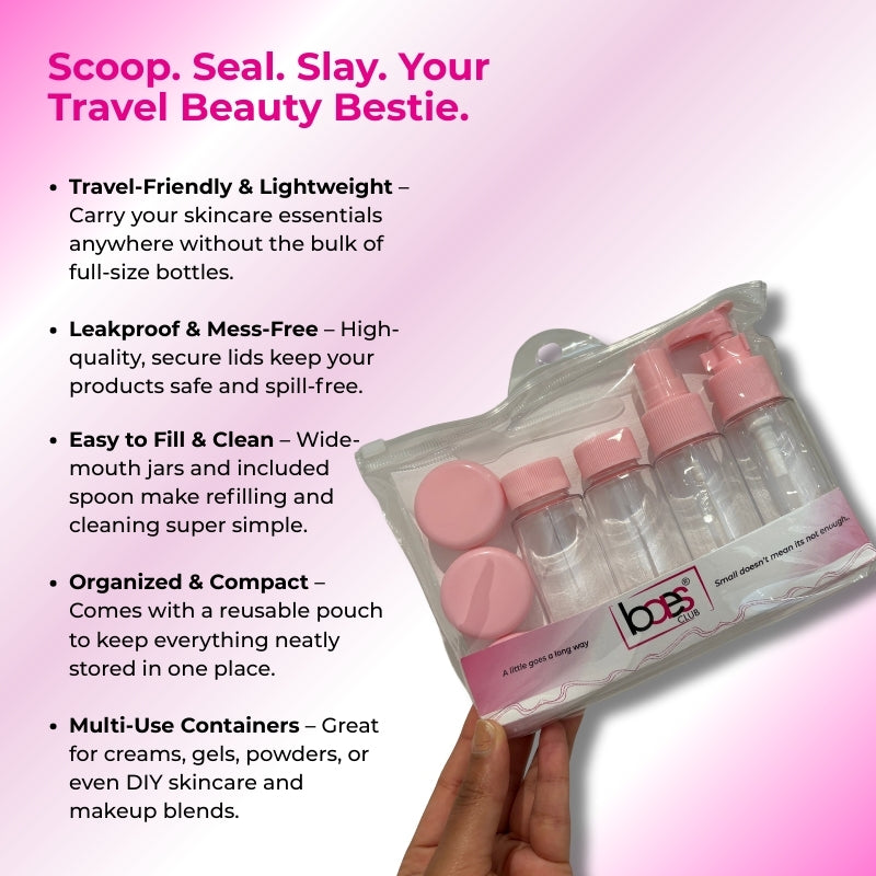 Refillable Empty Mini Containers with Pouch - 7 Containers & 1 Spoon