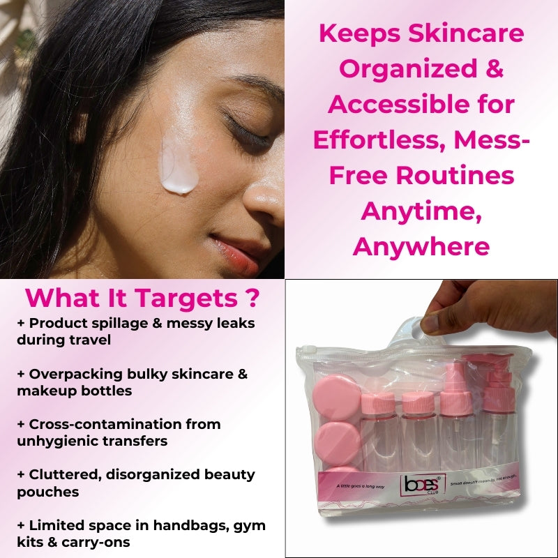 Refillable Empty Mini Containers with Pouch - 7 Containers & 1 Spoon