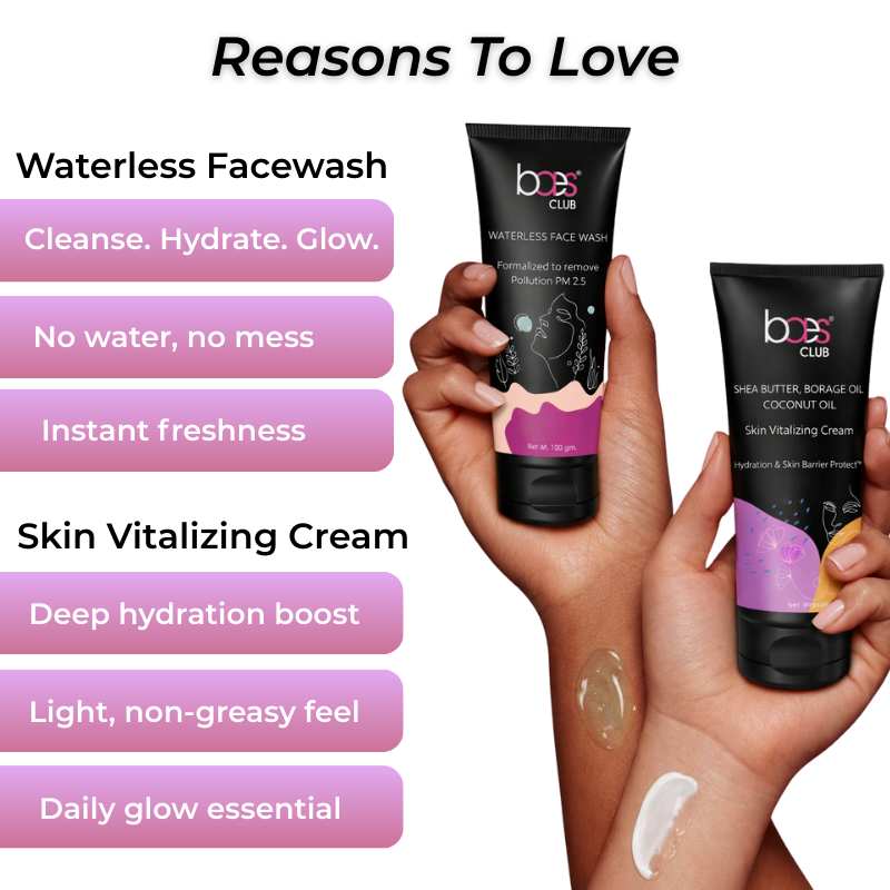 Baes Club Instant Cleanse &amp; Hydration Duo | Waterless Face Wash + Skin Vitalizing Cream