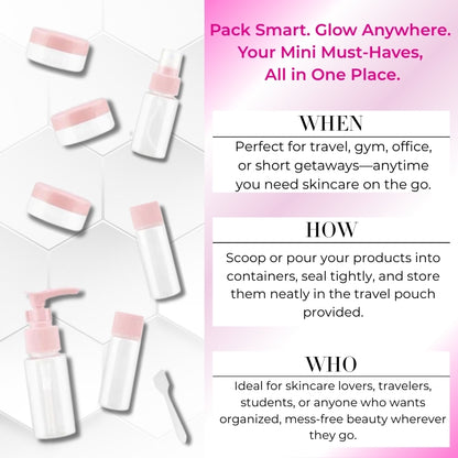 Baes Club Refillable Empty Mini Containers with Pouch | travelling kit for essentials | 7 Containers &amp; 1 Spoon