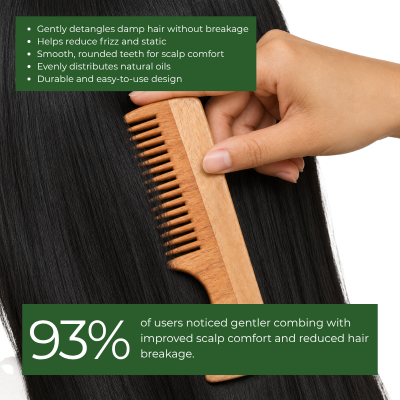 Wooden Handle Comb for Smooth Detangling &amp; Scalp Care