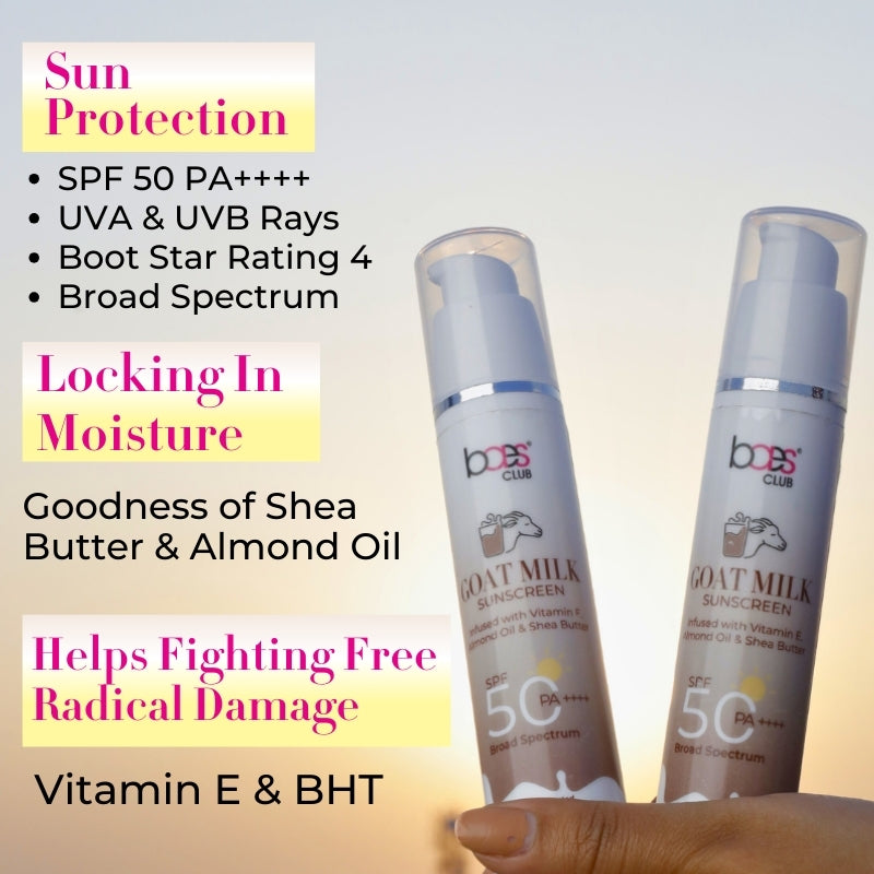 Goat Milk Sunscreen | SPF 50 | PA++++ With Vitamin E, Shea butter &amp; Almond Oil
