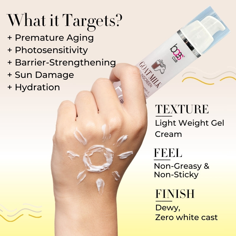 Goat Milk Sunscreen | SPF 50 | PA++++ With Vitamin E, Shea butter &amp; Almond Oil