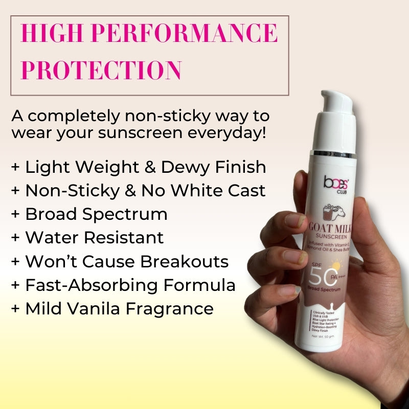 Goat Milk Sunscreen | SPF 50 | PA++++ With Vitamin E, Shea butter &amp; Almond Oil