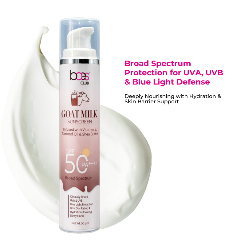 Hydrating SPF 50 sunscreen enriched with goat milk