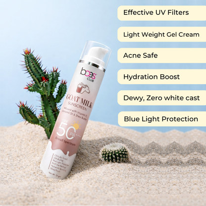 Hydrating SPF 50 sunscreen enriched with goat milk