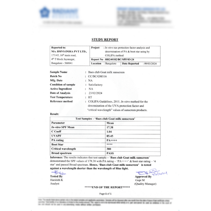 Hydrating SPF 50 sunscreen enriched with goat milk