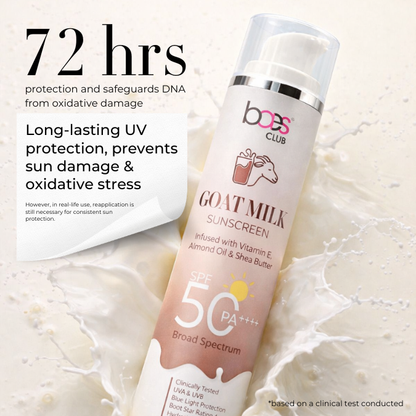 Hydrating SPF 50 sunscreen enriched with goat milk