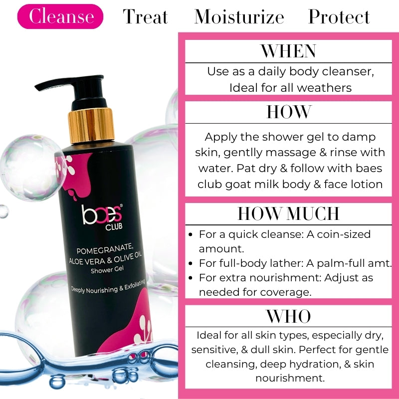 Pomegranate Aloe Vera &amp; Olive Oil Shower Gel 200ml – Nourishing and Exfoliating