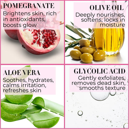 Pomegranate Aloe Vera &amp; Olive Oil Shower Gel 200ml – Nourishing and Exfoliating